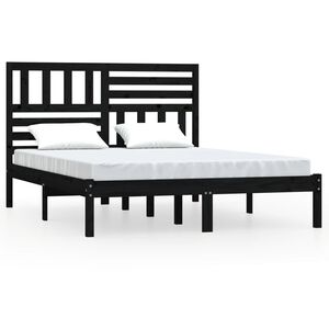vidaXL Cadru de pat, negru, 140x190 cm, lemn masiv de pin