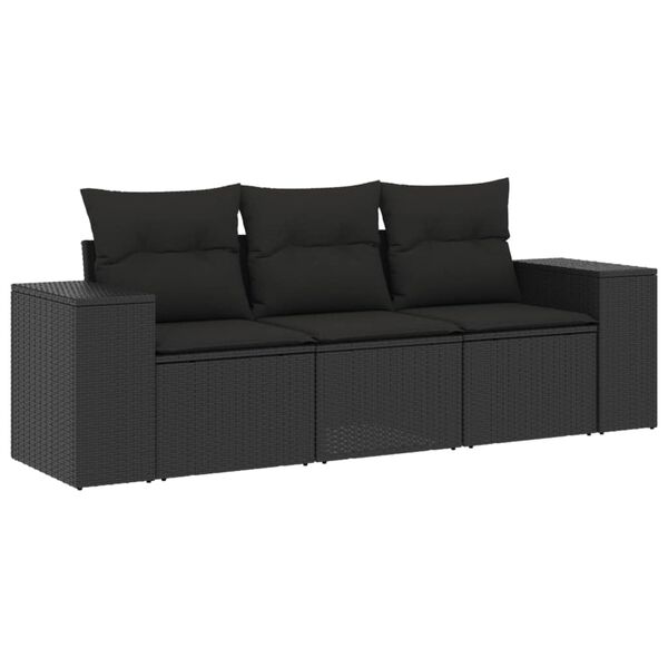vidaXL Set mobilier de grădină cu perne, 3 piese, negru, poliratan