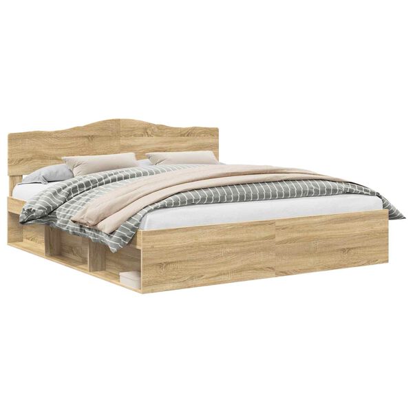 vidaXL Cadru de pat cu headboard Sonoma 180 x 200 cm Lemn de pin masiv