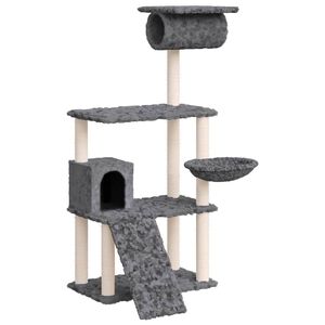 vidaXL Ansamblu de pisici, st&acirc;lpi din funie sisal, gri &icirc;nchis, 131 cm
