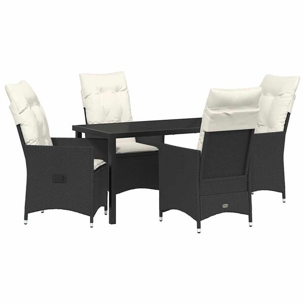 vidaXL Set de masă pentru grădină cu pernă 5 pcs Negru Rattan poli