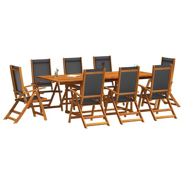 vidaXL Set mobilier de grădină, 9 piese, lemn masiv acacia/textilenă