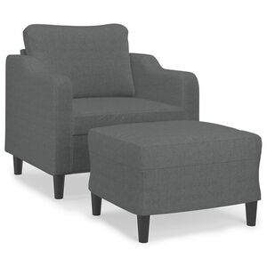 vidaXL Fotoliu canapea cu taburet, gri &icirc;nchis, 60 cm, textil
