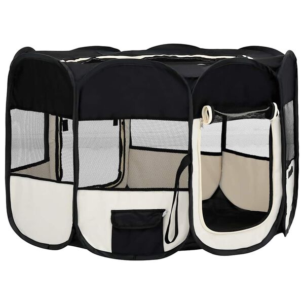 vidaXL Țarc de câini pliabil cu sac de transport, negru, 125x125x61 cm