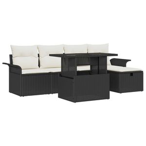 vidaXL Set de canapele pentru grădină cu pernă 6 pcs Negru Rattan poli