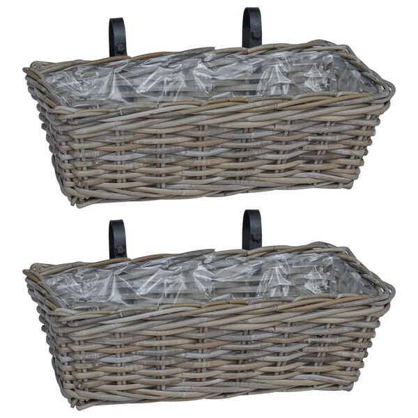 vidaXL Coș suspendat pentru plante 2 pcs Gri 48 x 22 x 15 cm