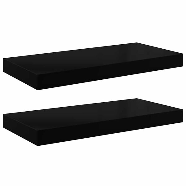vidaXL Rafturi de perete, 2 buc., negru extralucios, 50x23x3,8 cm, MDF