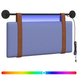 vidaXL Tăblie de pat suspendată Cu lumină LED Albastru Jeans PU antic