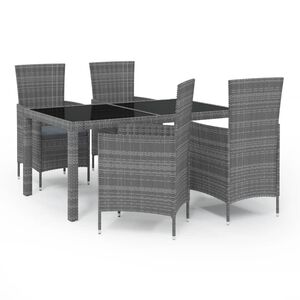 vidaXL Set mobilier de exterior cu perne, 5 piese, gri, poliratan