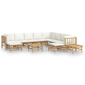 vidaXL Set mobilier de grădină cu perne alb crem, 12 piese, bambus