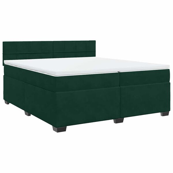 vidaXL Pat box spring cu saltea, verde &icirc;nchis, 200x200 cm, catifea
