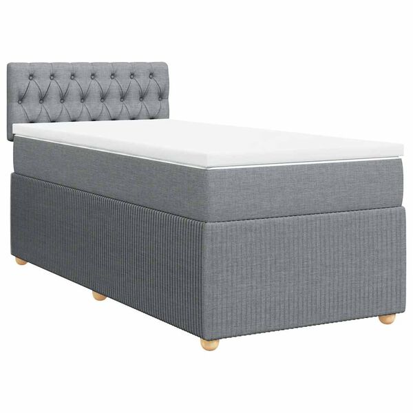 vidaXL Pat box spring cu saltea, gri deschis, 90x190 cm, textil