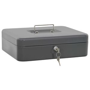 vidaXL Cutie de Bani cu blocare Gri &icirc;nchis 30 x 24 x 9 cm Oțel