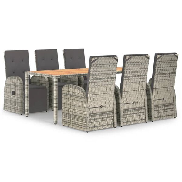 vidaXL Set mobilier de grădină cu perne, 7 piese, gri, poliratan