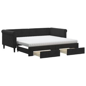 vidaXL Pat de zi cu extensie și sertare, negru, 90x190 cm, catifea