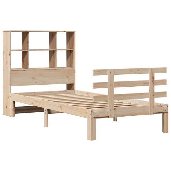 vidaXL Pat cu bibliotecă fără saltea, 90x200 cm, lemn masiv pin