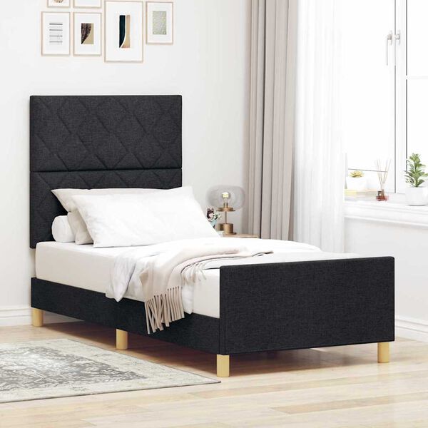 vidaXL Cadru de pat cu headboard Negru 100 x 200 cm țesătură