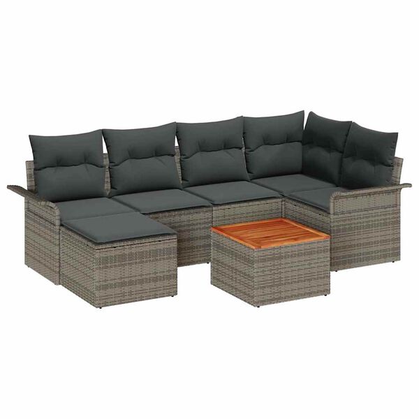 vidaXL Set de canapele pentru grădină 7 pcs Gri Rattan poli