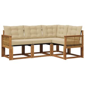 vidaXL Set de canapele de exterior cu pernă 4 pcs Natural și Bej