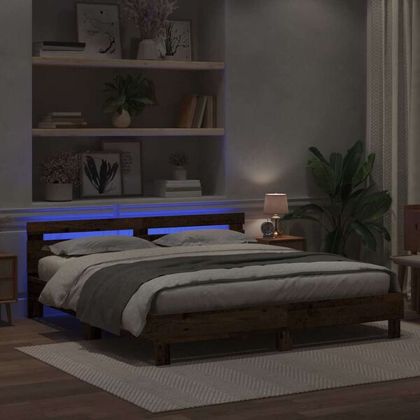 vidaXL Cadru de pat cu headboard Lemn vechi 200 x 200 cm Lemn compozit