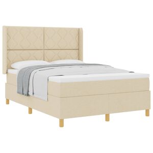 vidaXL Pat cu arcuri cu saltea cu headboard Crem 160 x 200 cm țesătură