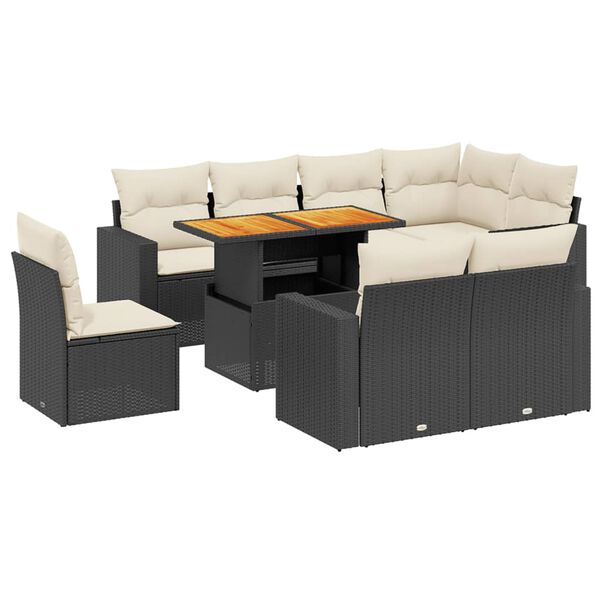 vidaXL Set mobilier de grădină cu perne, 9 piese, negru, poliratan