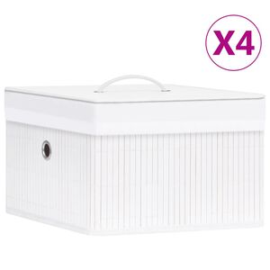 vidaXL Cutii de depozitare, 4 buc., alb, bambus