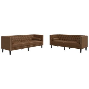 vidaXL Set canapele Chesterfield perne 2 piese maro piele &icirc;ntoarsă eco