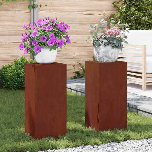 vidaXL Suport pentru plante 2 pcs Ruginit 24 x 24 x 55 cm