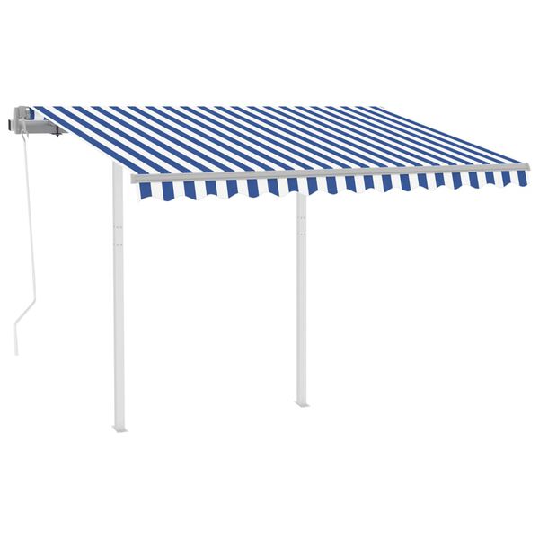 vidaXL Copertină retractabilă automat cu st&acirc;lpi, albastru/alb, 3x2,5 m