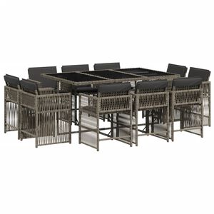 vidaXL Set mobilier de grădină cu perne, 11 piese, gri, poliratan