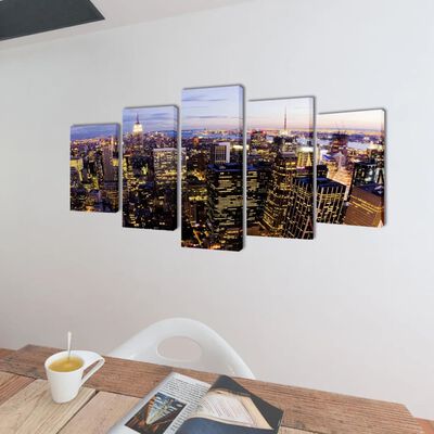 Set tablouri pânză cu vedere panoramică orizont New York, 200 x 100 cm