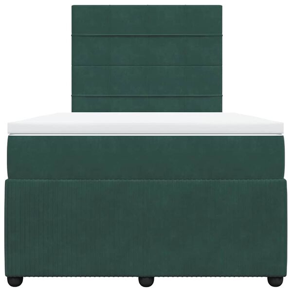 vidaXL Pat box spring cu saltea, verde &icirc;nchis, 120x200 cm, catifea