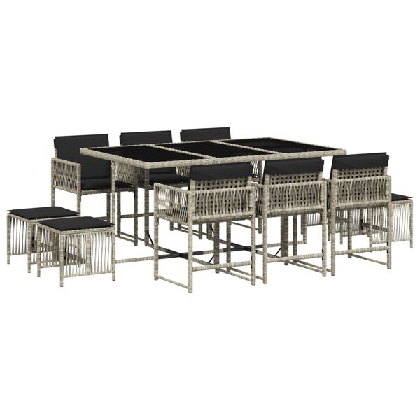 vidaXL Set mobilier de grădină cu perne 11 piese gri deschis poliratan