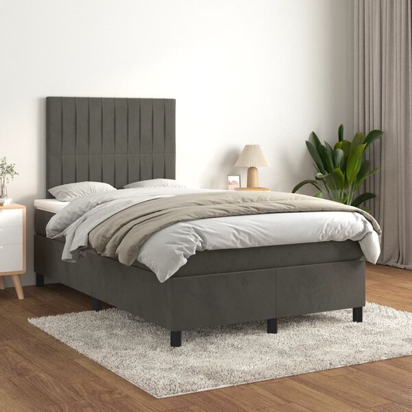 vidaXL Pat box spring cu saltea, gri &icirc;nchis, 120x190 cm, catifea