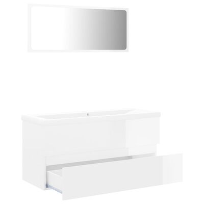 vidaXL Set mobilier de baie, alb extralucios, lemn prelucrat