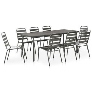 vidaXL Set mobilier de exterior, 9 piese, gri &icirc;nchis, oțel