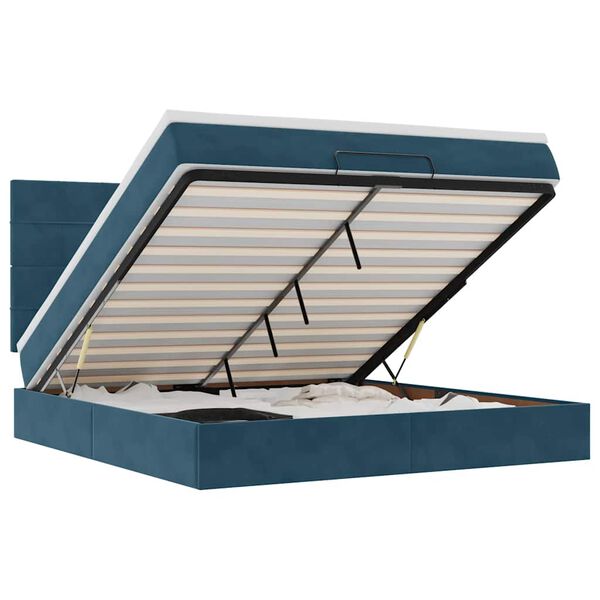 vidaXL Cadru pat otoman cu saltele Albastru &icirc;nchis 160x200cm catifea
