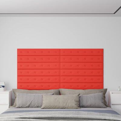 vidaXL Panouri de perete 12 buc. roșu 90x15 cm piele ecologică 1,62 m²