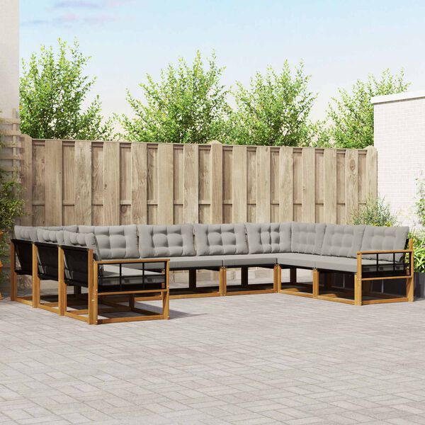 vidaXL Set de canapele de exterior 9 pcs Gri natural și deschis