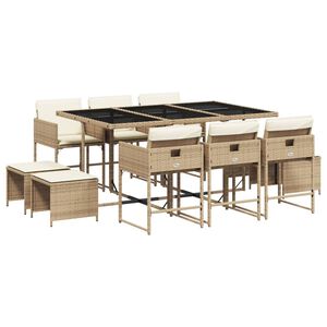 vidaXL Set mobilier de grădină cu perne, 11 piese, bej, poliratan