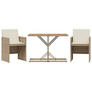 vidaXL Set bistro cu perne, 3 piese, bej, poliratan