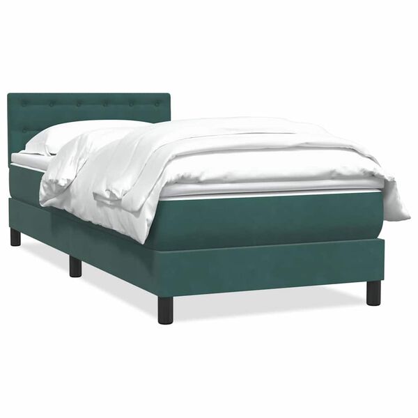 vidaXL Pat box spring cu saltea, verde &icirc;nchis, 80x220 cm, catifea
