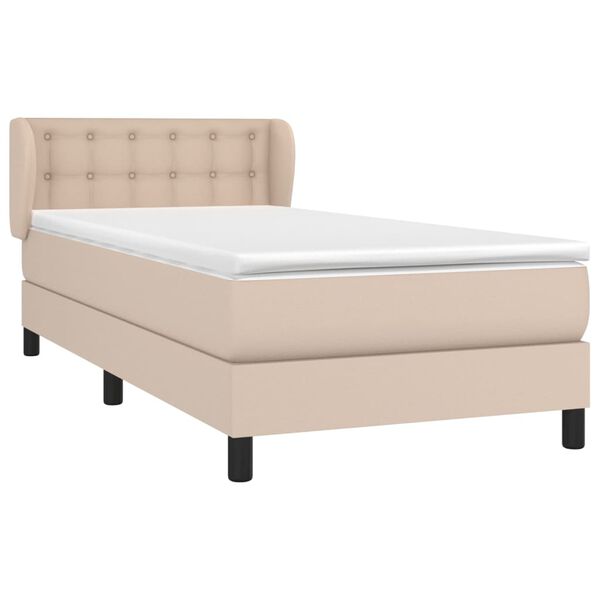 vidaXL Pat box spring cu saltea, cappuccino, 100x200cm piele ecologică