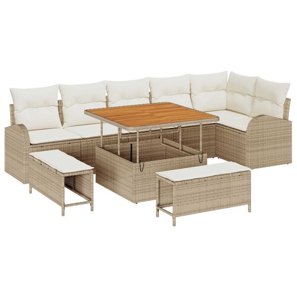 vidaXL Set de canapele pentru grădină cu pernă 9 pcs Bej Rattan poli