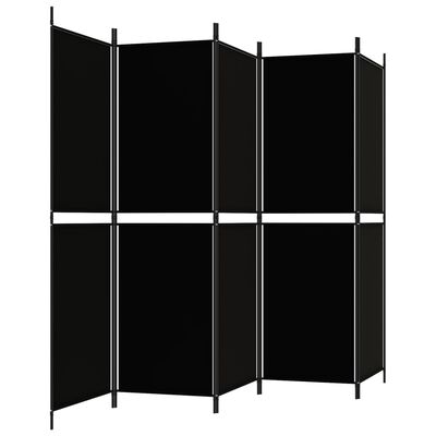 vidaXL Paravan de cameră cu 5 panouri, negru, 250 x 180 cm, textil