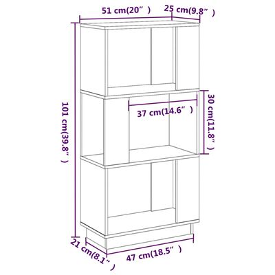 vidaXL Bibliotecă/Separator cameră, gri, 51x25x101 cm lemn masiv pin