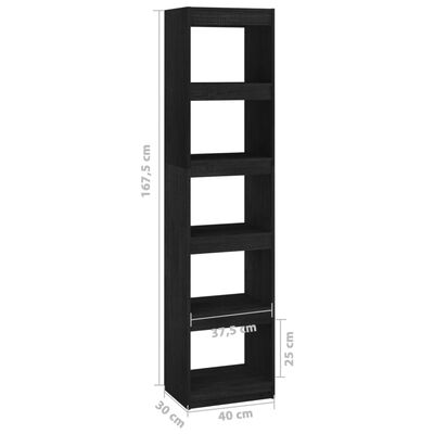 vidaXL Bibliotecă/Separator cameră negru 40x30x167,5 cm lemn masiv pin