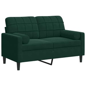 vidaXL Canapea cu 2 locuri cu pernuțe, verde &icirc;nchis, 120 cm, catifea