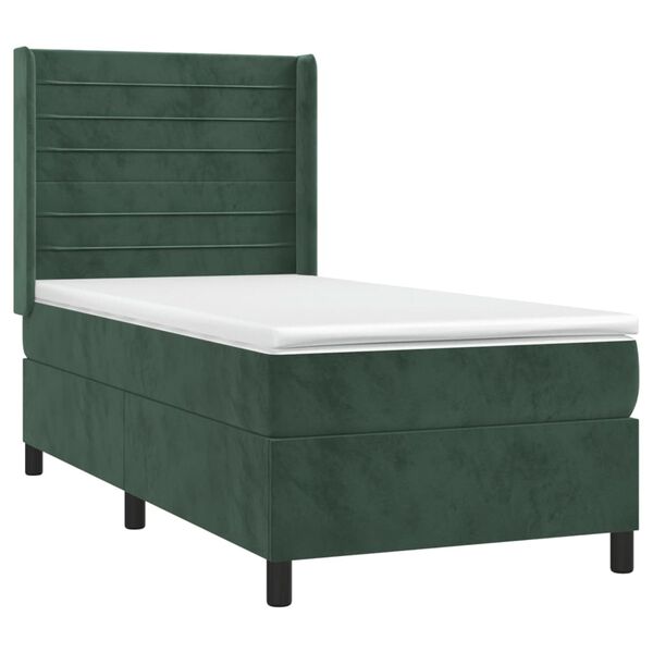vidaXL Pat box spring cu saltea, verde &icirc;nchis, 80x200 cm, catifea